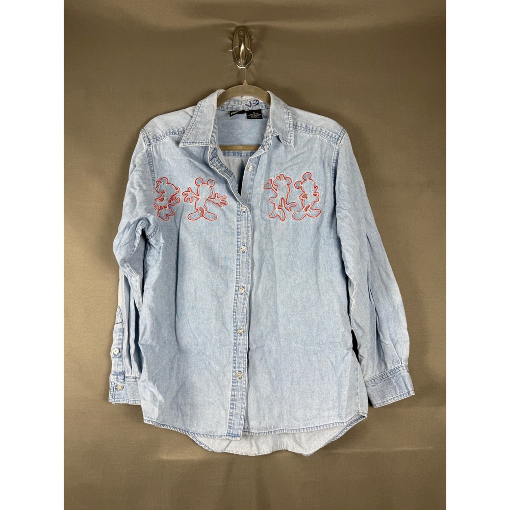Mickey Unlimited Denim Button Down Shirt Womens Small Light Blue Disney Mickey